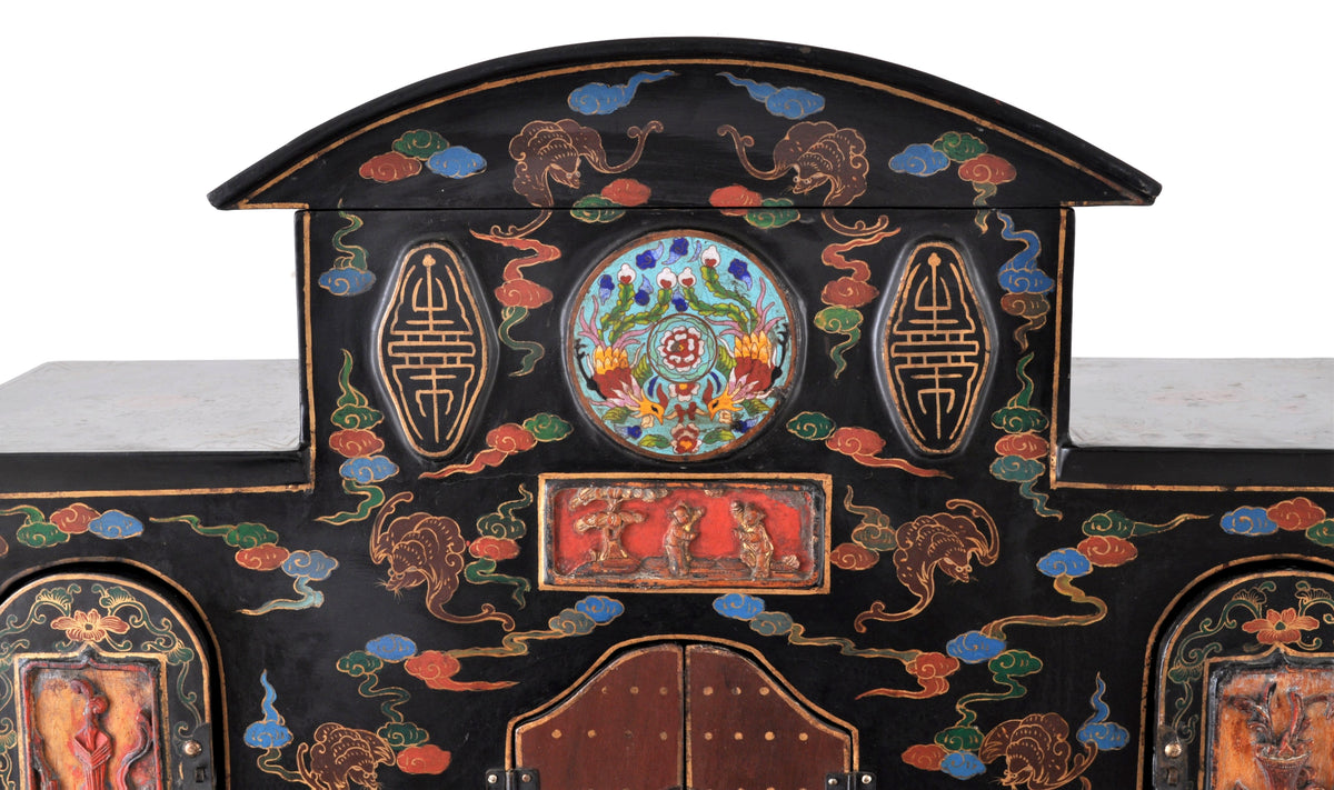 Antique Chinese Qing Dynasty Lacquer Cloisonné Buddhistic Shrine / Cabinet, circa 1900