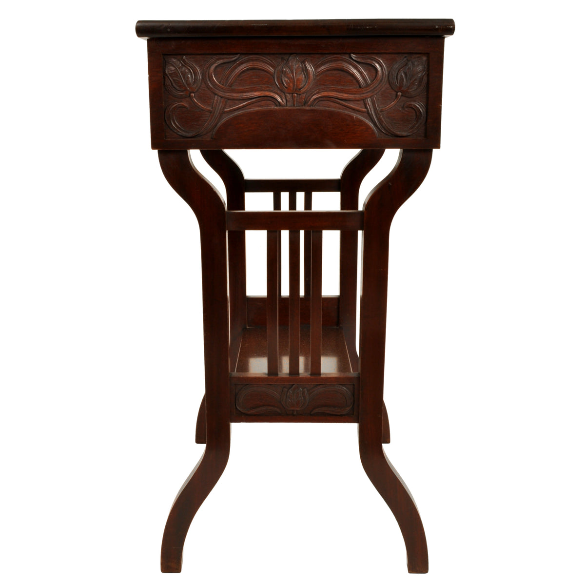 Antique Art Nouveau Scottish Arts & Crafts Carved Walnut Sewing Work Table, circa 1900