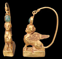 Pair of Ancient Greek Gold Sphinx Earrings, Helenistic Period, circa 3rd-2nd Century BCE