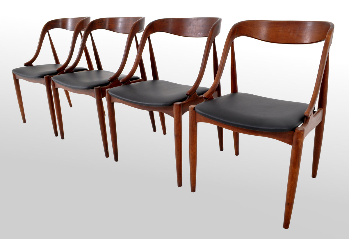 Set of 4 Mid-Century Modern Danish Teak & Leather Dining Chairs, 1960s
