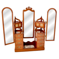 Antique Victorian Walnut Triple Mirror Twin Pedestal Dressing Table / Princess Vanity Chest, circa 1870