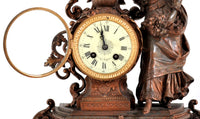 Antique French Rococo Style Bronze Figural 8-Day Movement Clock, circa 1895