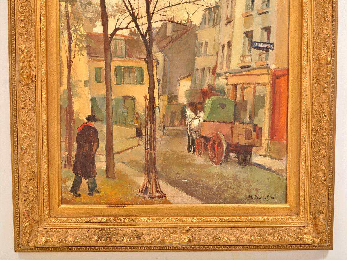 French Oil on Canvas Post Impressionist New School of Paris Painting Street Scene Michel Dureuil 1948