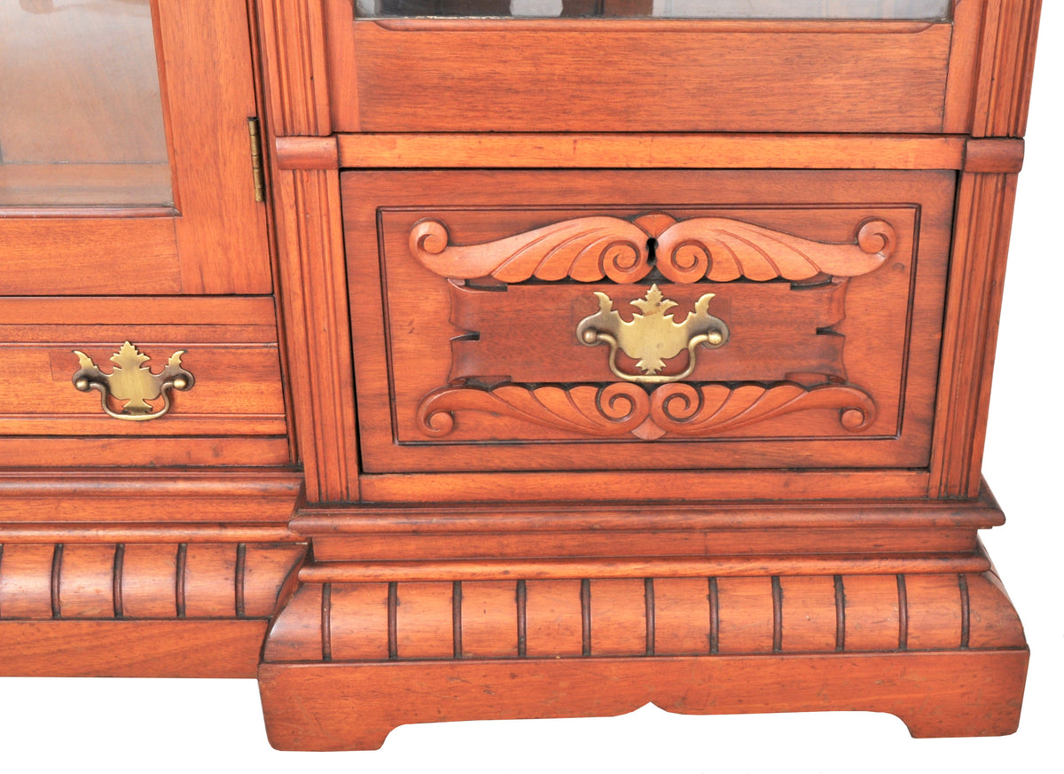 Antique American Eastlake Walnut Breakfront Bookcase / Hutch / Cabinet, Circa 1890