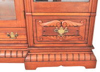 Antique American Eastlake Walnut Breakfront Bookcase / Hutch / Cabinet, Circa 1890