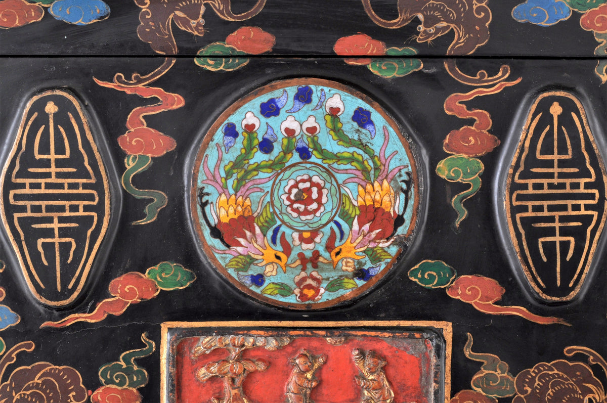 Antique Chinese Qing Dynasty Lacquer Cloisonné Buddhistic Shrine / Cabinet, circa 1900
