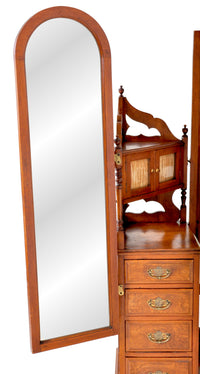 Antique Victorian Walnut Triple Mirror Twin Pedestal Dressing Table / Princess Vanity Chest, circa 1870