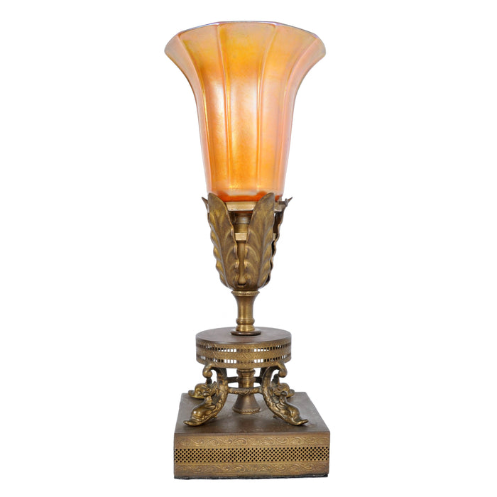 Antique American Art Nouveau Table Lamp by Quezal, Circa 1910