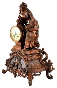 Antique French Rococo Style Bronze Figural 8-Day Movement Clock, circa 1895