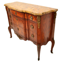 Antique French Louis XV Inlaid Parquetry Ormolu Marble Top Commode / Chest, circa 1780
