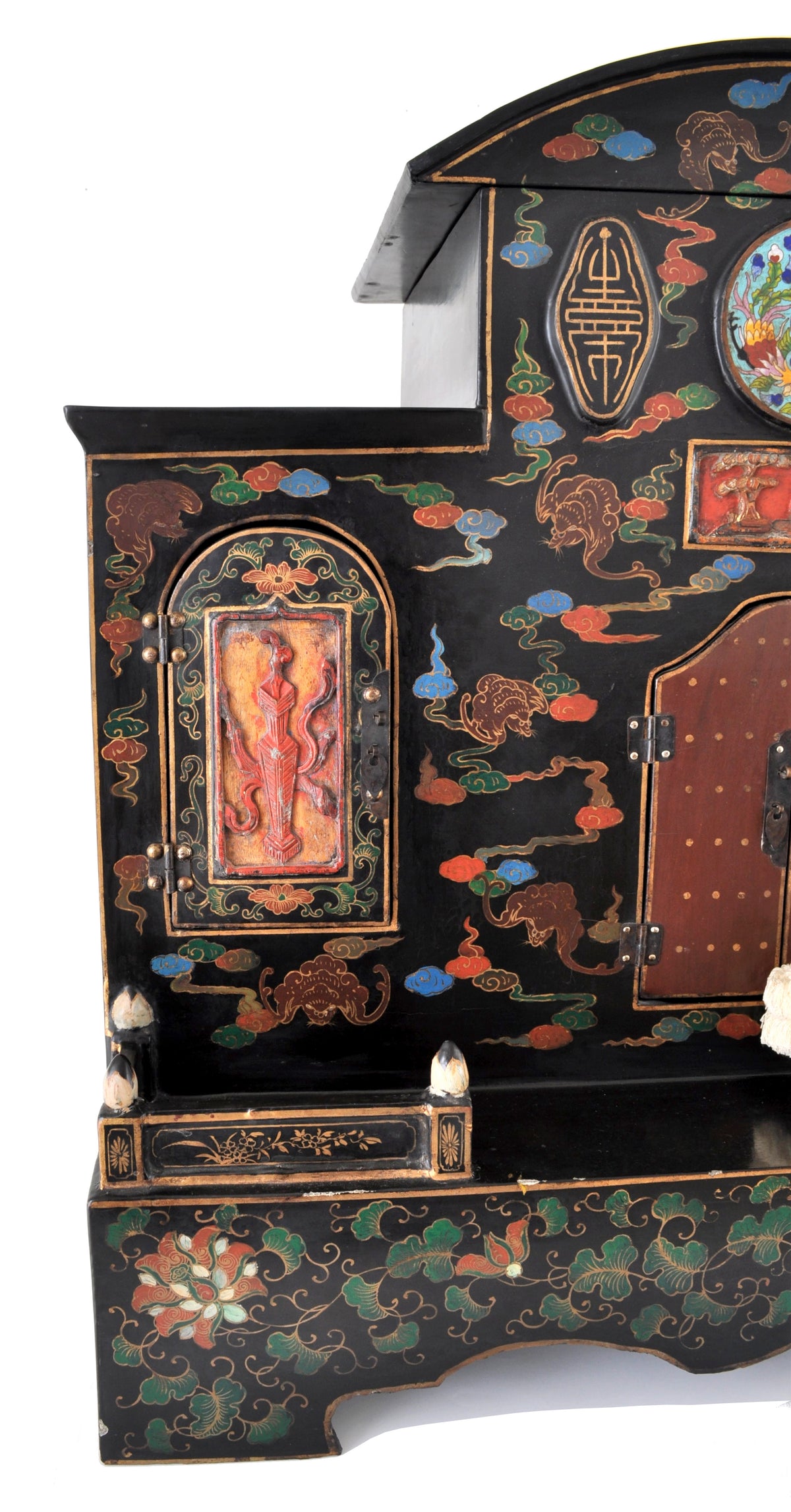 Antique Chinese Qing Dynasty Lacquer Cloisonné Buddhistic Shrine / Cabinet, circa 1900