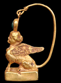 Pair of Ancient Greek Gold Sphinx Earrings, Helenistic Period, circa 3rd-2nd Century BCE