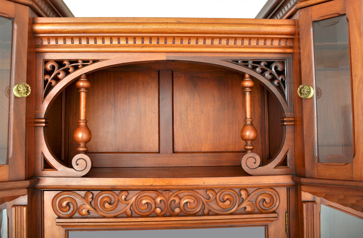 Antique American Eastlake Walnut Breakfront Bookcase / Hutch / Cabinet, Circa 1890