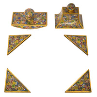 Antique Chinese Qing Enamel Mille Fleur Cloisonné Desk Writing Set Inkwell, Circa 1900