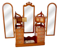 Antique Victorian Walnut Triple Mirror Twin Pedestal Dressing Table / Princess Vanity Chest, circa 1870