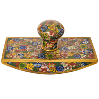 Antique Chinese Qing Enamel Mille Fleur Cloisonné Desk Writing Set Inkwell, Circa 1900