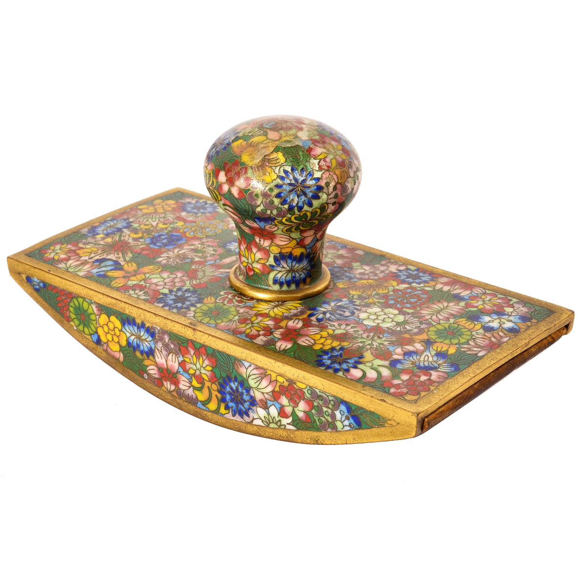 Antique Chinese Qing Enamel Mille Fleur Cloisonné Desk Writing Set Inkwell, Circa 1900