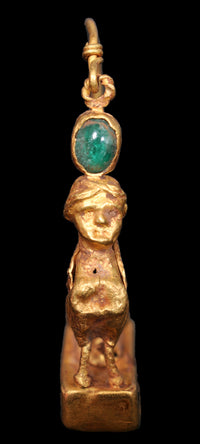 Pair of Ancient Greek Gold Sphinx Earrings, Helenistic Period, circa 3rd-2nd Century BCE