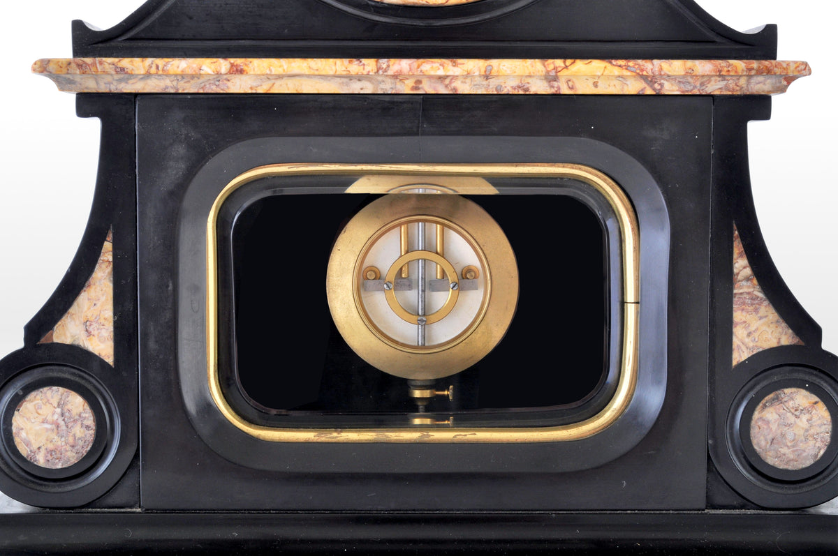Antique 8-Day Marble & Slate Mantel Clock by Henri Marc of Paris, circa 1870