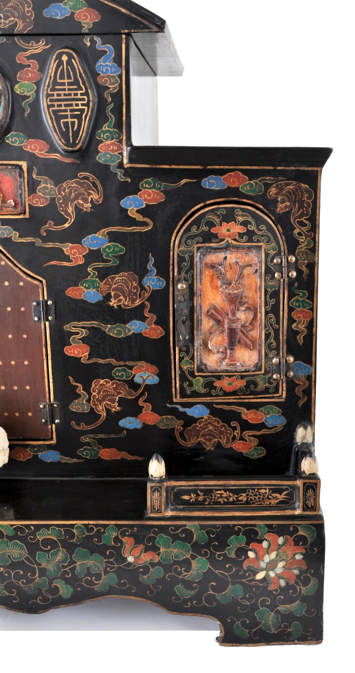 Antique Chinese Qing Dynasty Lacquer Cloisonné Buddhistic Shrine / Cabinet, circa 1900