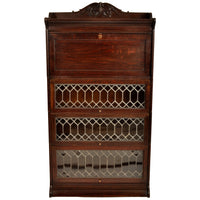 Antique Arts & Crafts Carved Oak Lawyer's / Barrister's Bookcase / Desk, Leaded Glass, circa 1900