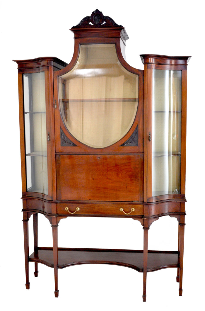 Antique Edwardian Hepplewhite Revival Mahogany Secretary Desk/China Cabinet/Hutch, Circa 1890