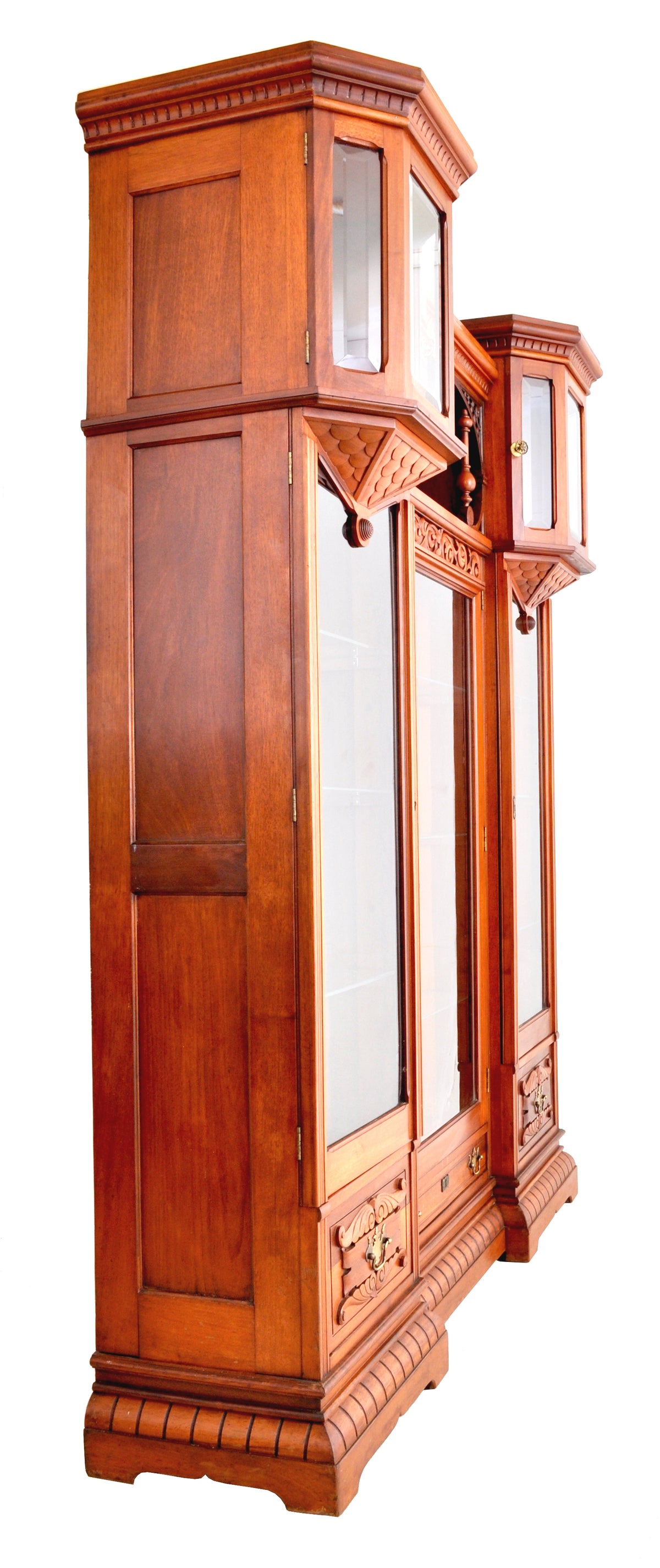 Antique American Eastlake Walnut Breakfront Bookcase / Hutch / Cabinet, Circa 1890
