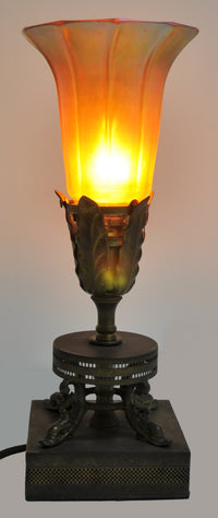 Antique American Art Nouveau Table Lamp by Quezal, Circa 1910