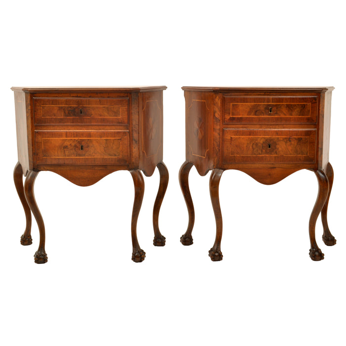 Pair of Antique Italian Inlaid Walnut Baroque Commodes / Chests / Stands / Tables, circa 1750