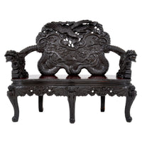Antique Chinese Qing Dynasty Carved Rosewood Dragon Loveseat / Sofa / Bench, Circa 1890