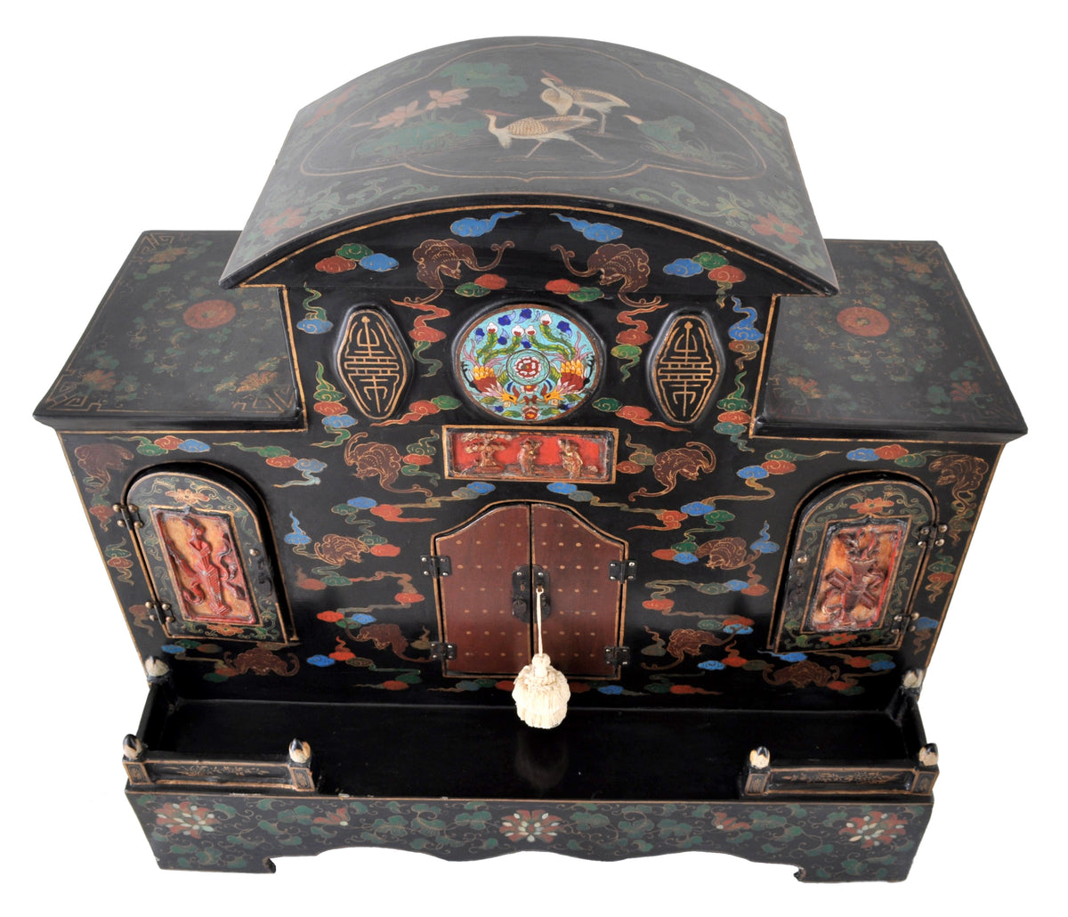 Antique Chinese Qing Dynasty Lacquer Cloisonné Buddhistic Shrine / Cabinet, circa 1900