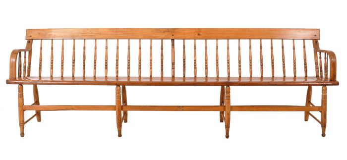 Antique American Windsor Pine & Maple Spindle Back Colonial Deacon's Bench, circa 1860