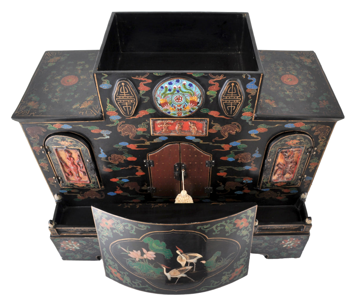 Antique Chinese Qing Dynasty Lacquer Cloisonné Buddhistic Shrine / Cabinet, circa 1900