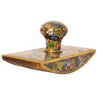 Antique Chinese Qing Enamel Mille Fleur Cloisonné Desk Writing Set Inkwell, Circa 1900