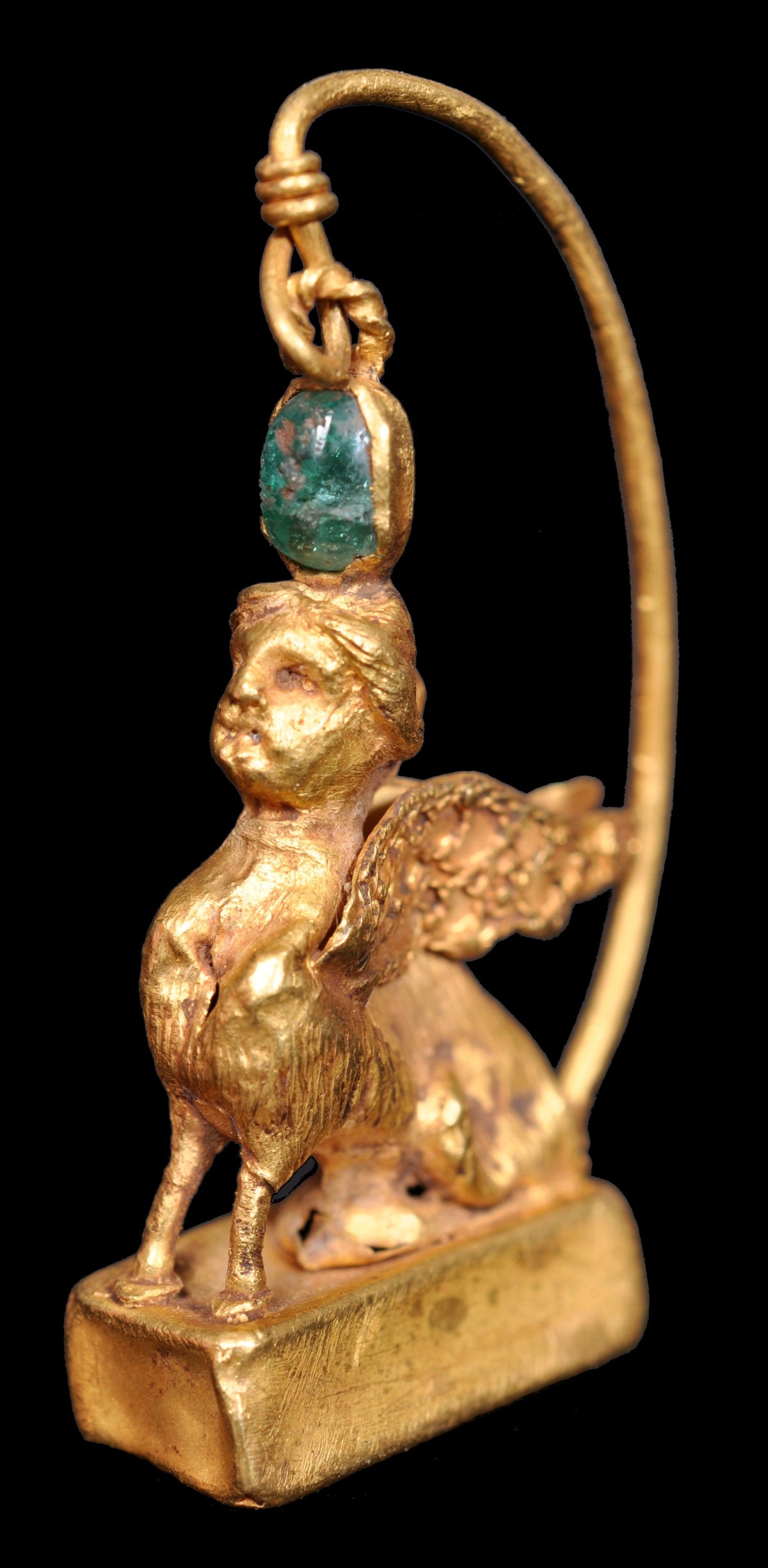 Pair of Ancient Greek Gold Sphinx Earrings, Helenistic Period, circa 3rd-2nd Century BCE