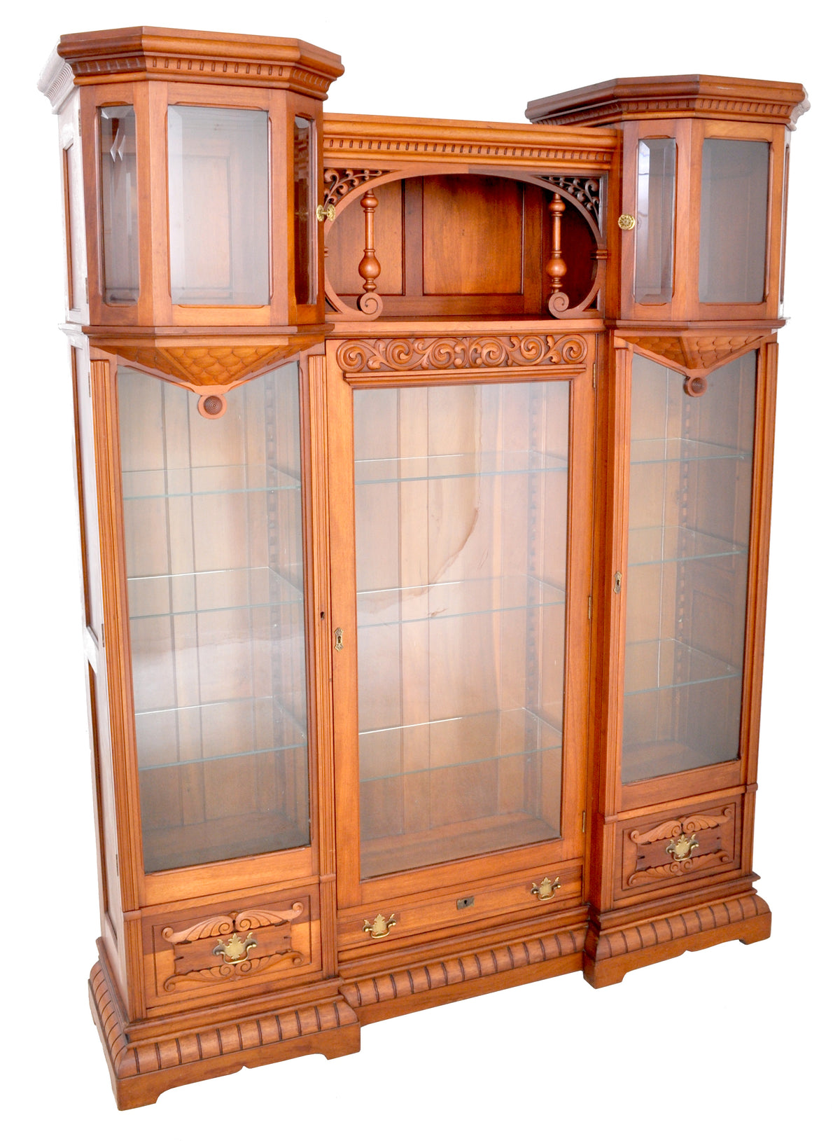 Antique American Eastlake Walnut Breakfront Bookcase / Hutch / Cabinet, Circa 1890