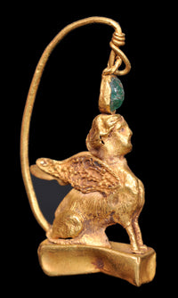 Pair of Ancient Greek Gold Sphinx Earrings, Helenistic Period, circa 3rd-2nd Century BCE