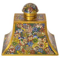 Antique Chinese Qing Enamel Mille Fleur Cloisonné Desk Writing Set Inkwell, Circa 1900