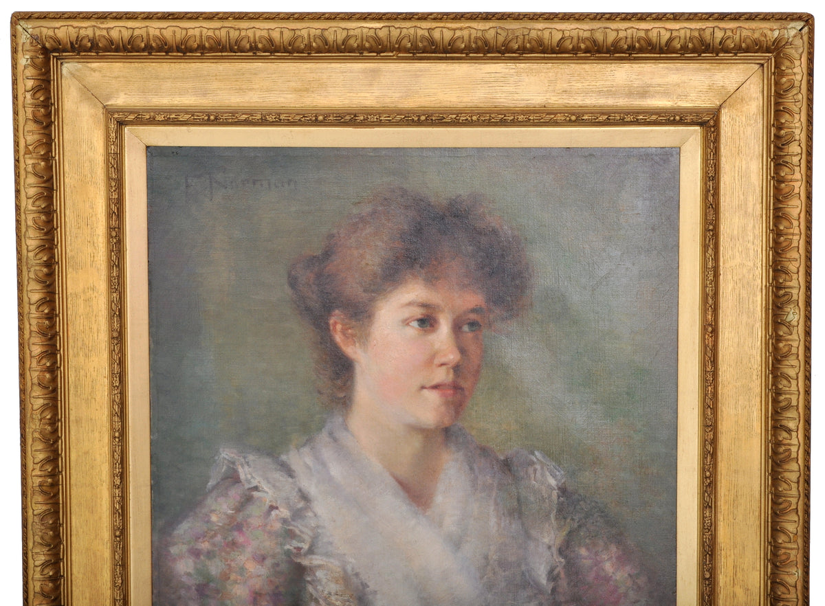 Antique English School Oil on Canvas Painting Female Portrait, Circa 1900