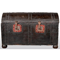 Antique Spanish Baroque Leather and Studded Wedding Trunk / Coffer, circa 1700