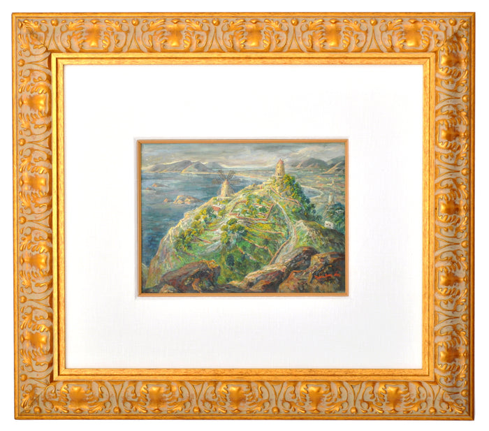 Antique Expressionist Painting of Ibiza by the American Artist Martin Baer 1935