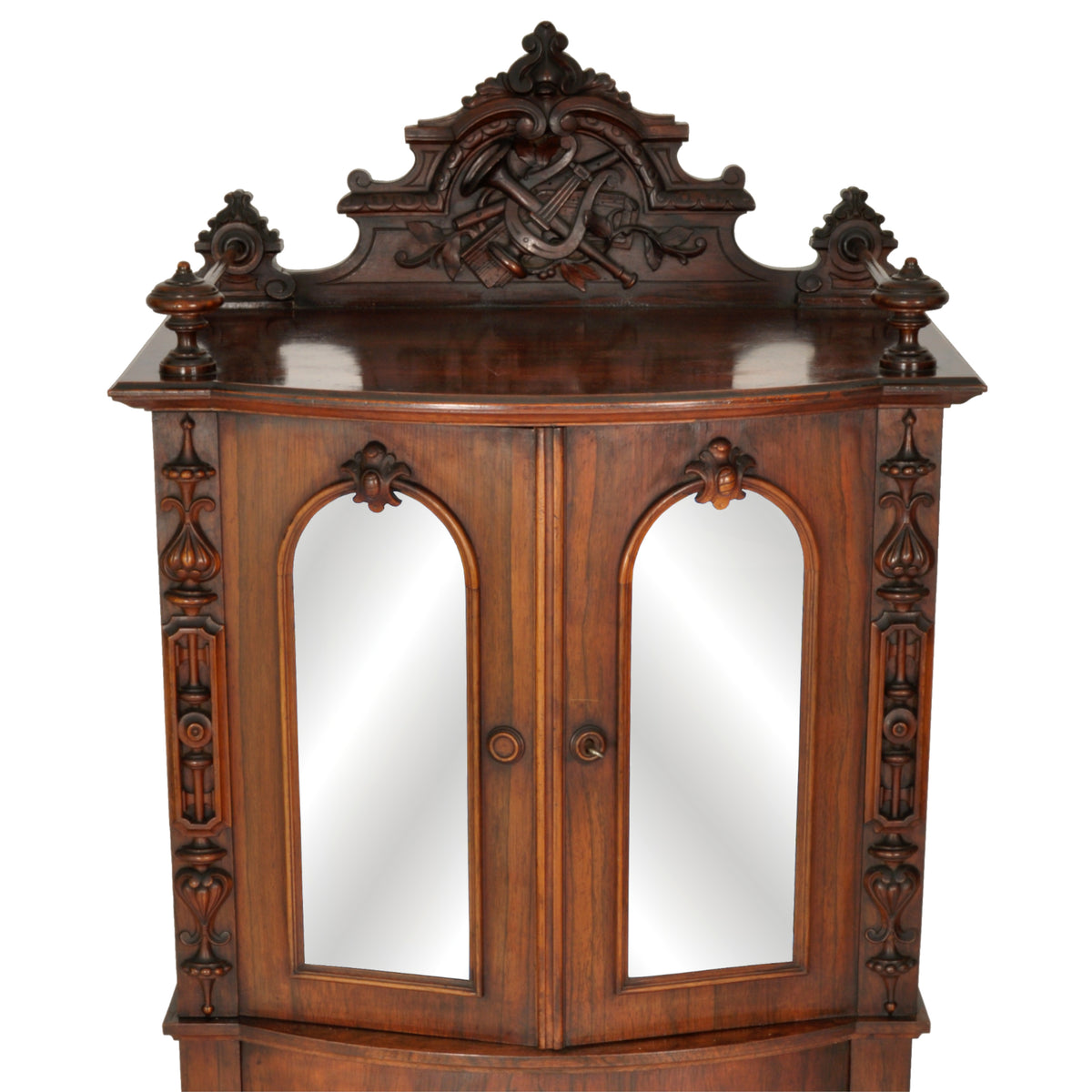 Antique American Renaissance Revival Carved Rosewood Music Cabinet, circa 1870