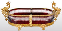Antique French Cut Glass Crystal Ruby Doré Bronze Griffin Centerpiece, circa 1880