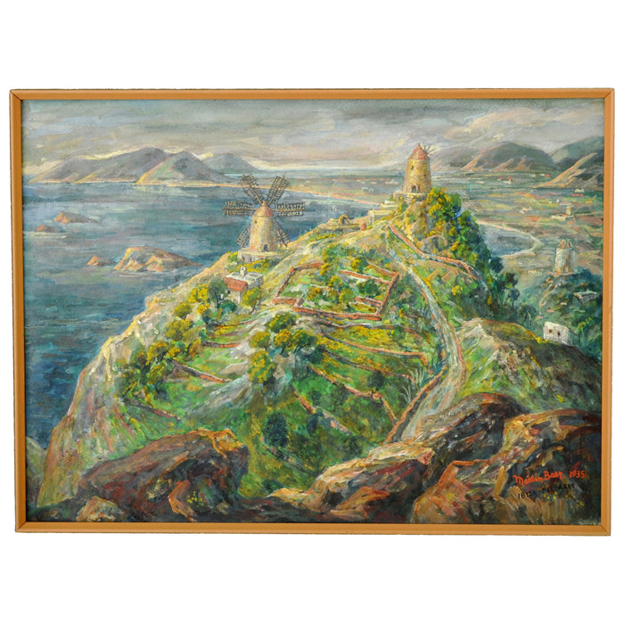 Antique Expressionist Painting of Ibiza by the American Artist Martin Baer 1935