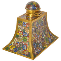 Antique Chinese Qing Enamel Mille Fleur Cloisonné Desk Writing Set Inkwell, Circa 1900