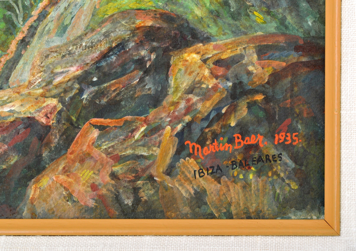Antique Expressionist Painting of Ibiza by the American Artist Martin Baer 1935