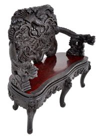 Antique Chinese Qing Dynasty Carved Rosewood Dragon Loveseat / Sofa / Bench, Circa 1890