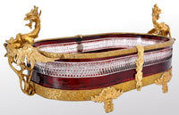 Antique French Cut Glass Crystal Ruby Doré Bronze Griffin Centerpiece, circa 1880