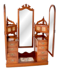 Antique Victorian Walnut Triple Mirror Twin Pedestal Dressing Table / Princess Vanity Chest, circa 1870