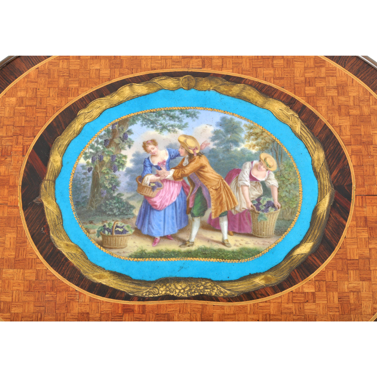 Antique French Kidney Shaped Inlaid Side Table / Cabinet / Chest with Sevres Plaque, circa 1890